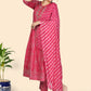 NOZ2TOZ Women's Bandhani & Embroidered Anarkali Cotton Dark Pink Stitched Kurta Pant With Dupatta - Swadesiicart
