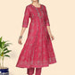 NOZ2TOZ Women's Bandhani & Embroidered Anarkali Cotton Dark Pink Stitched Kurta Pant With Dupatta - Swadesiicart