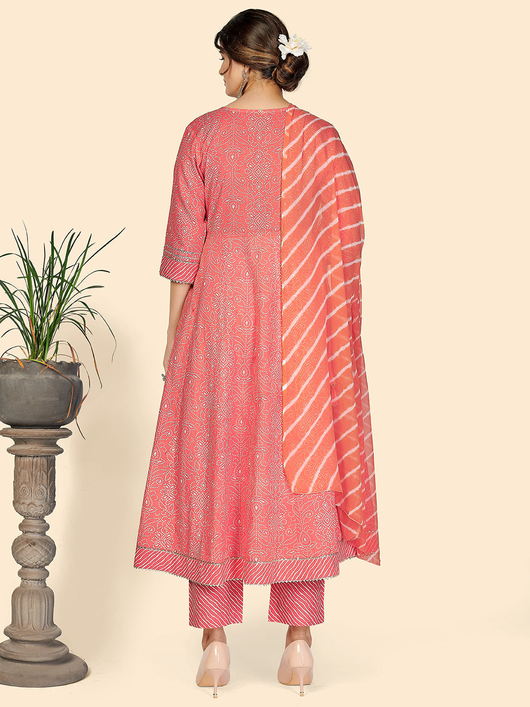 NOZ2TOZ Women Pink Printed Anarkali Kurta With Palazzo & Dupatta (3 pc set) - Swadesiicart
