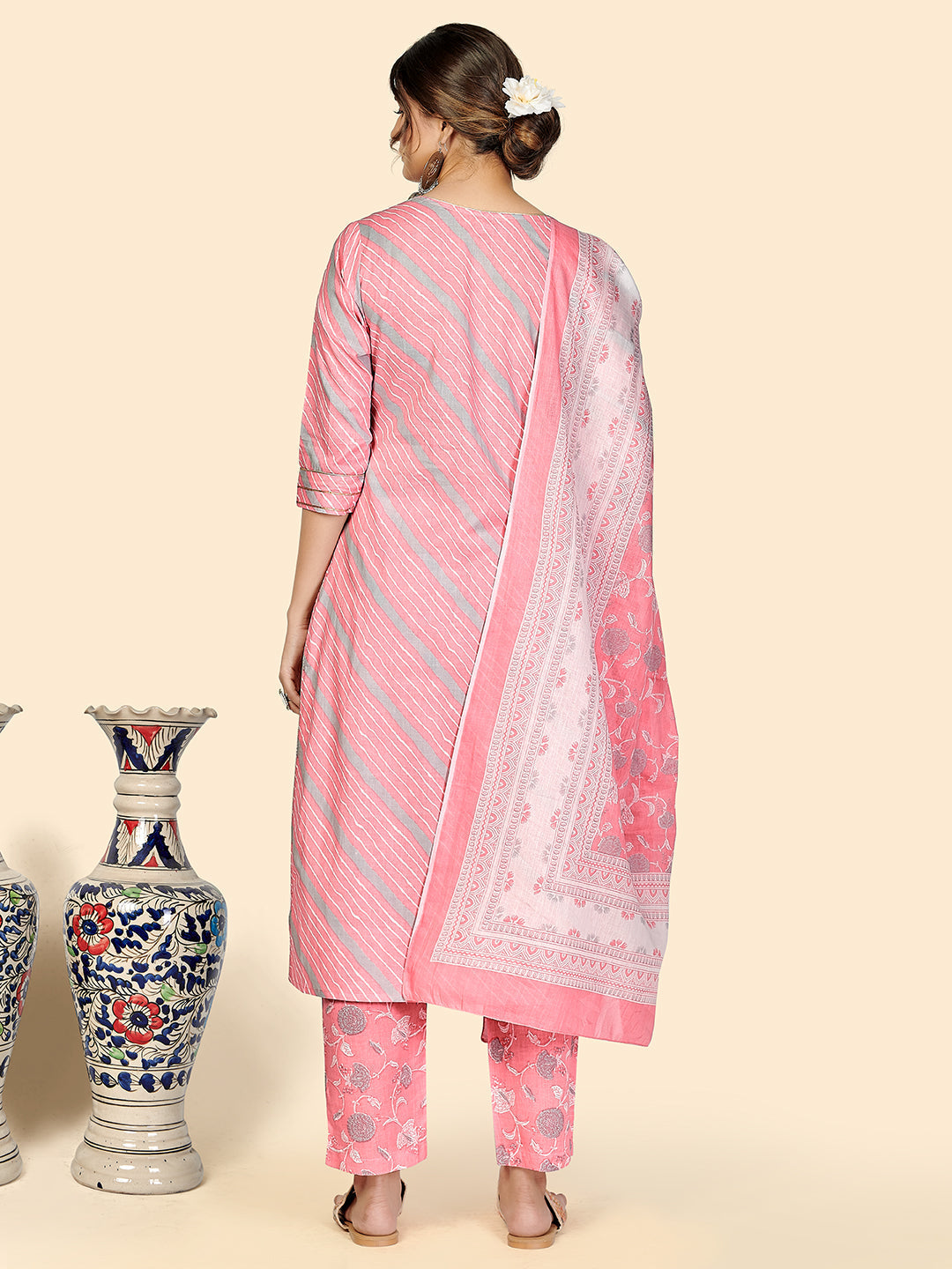 NOZ2TOZ Women Pink Cotton Kurta with Pant & Dupatta (3pcs Set) - Swadesiicart