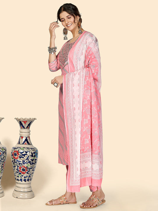 NOZ2TOZ Women Pink Cotton Kurta with Pant & Dupatta (3pcs Set) - Swadesiicart
