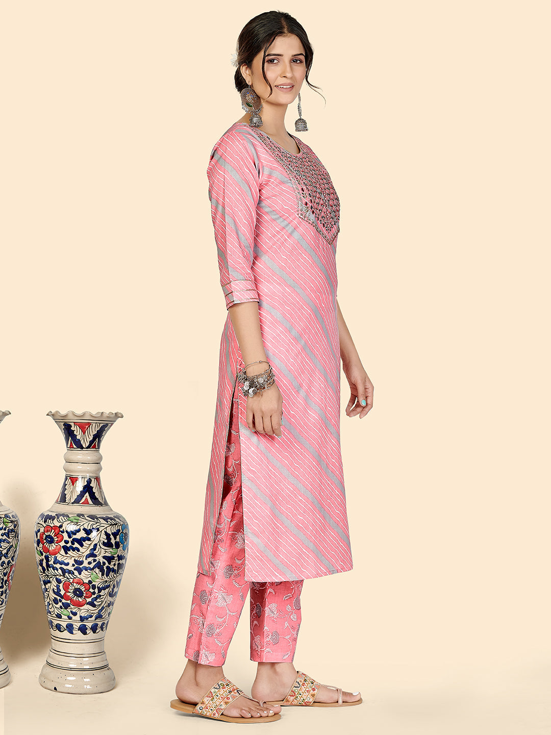 NOZ2TOZ Women Pink Cotton Kurta with Pant & Dupatta (3pcs Set) - Swadesiicart
