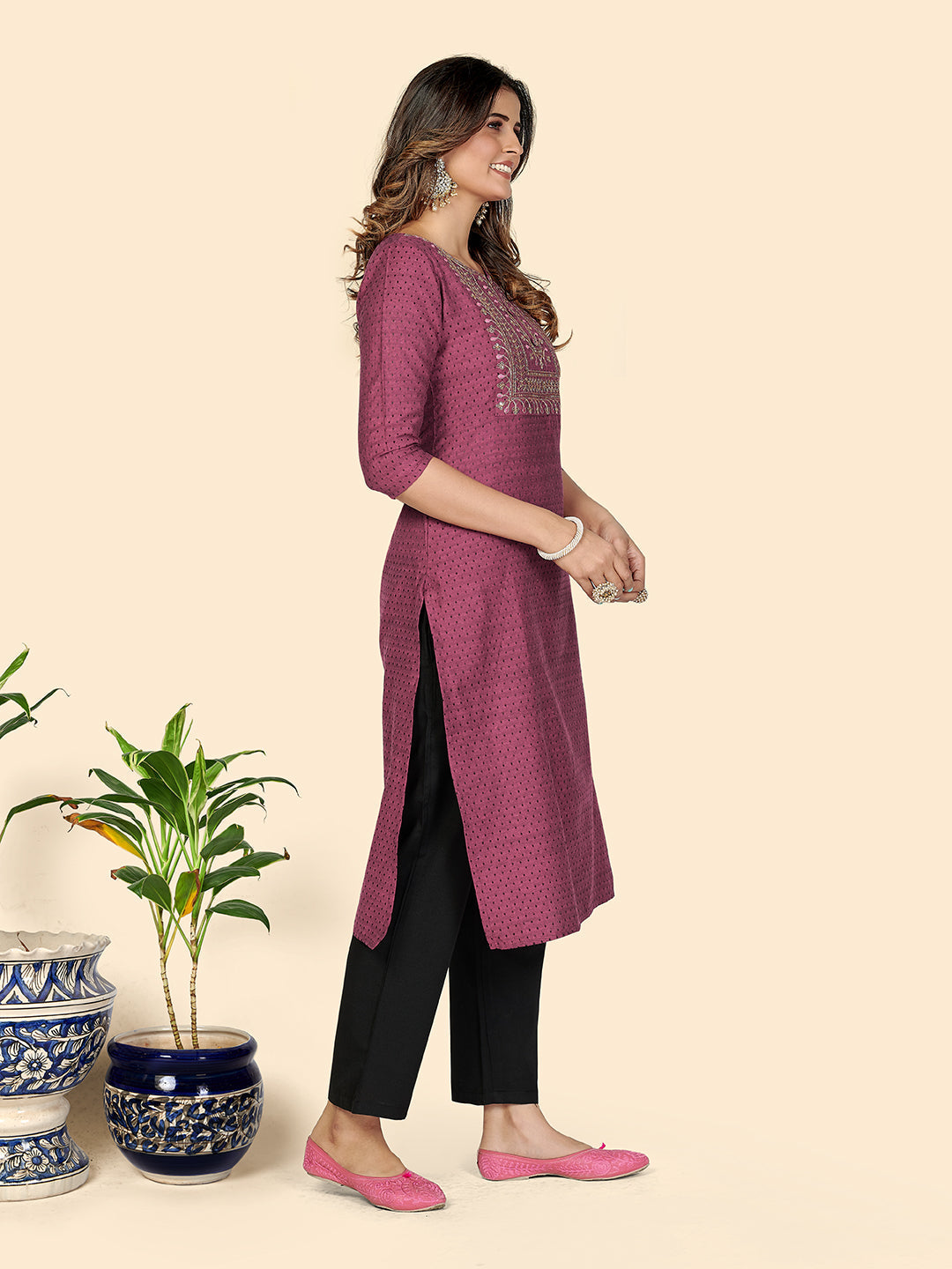 NOZ2TOZ Women's Purple cotton Kurta with Pants & Dupatta (3 Pc Set) - Swadesiicart