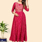 NOZ2TOZ Women's Printed & Embroidered Anarkali Rayon Pink Stitched Kurta - Noz2Toz