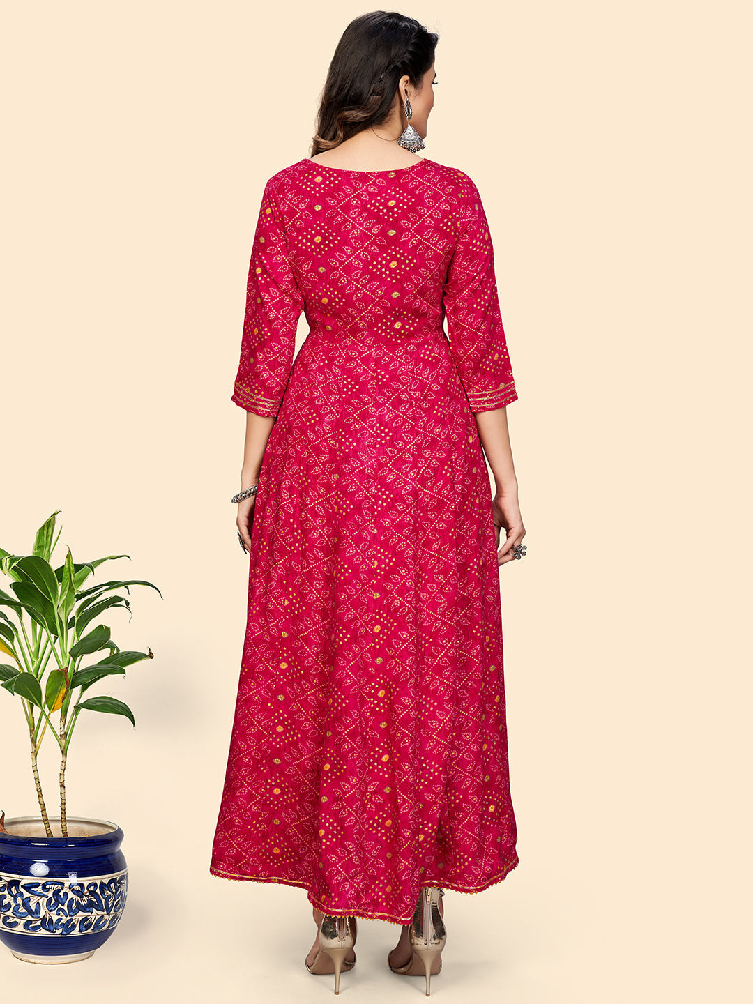 NOZ2TOZ Women's Printed & Embroidered Anarkali Rayon Pink Stitched Kurta - Swadesiicart