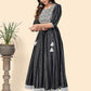 NOZ2TOZ Women's Print & Embroidered Anarkali Cotton Black Stitched Kurta - Swadesiicart