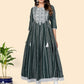 NOZ2TOZ Women's Print & Embroidered Anarkali Cotton Green Stitched Kurta - Noz2Toz