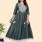 NOZ2TOZ Women's Print & Embroidered Anarkali Cotton Green Stitched Kurta - Swadesiicart