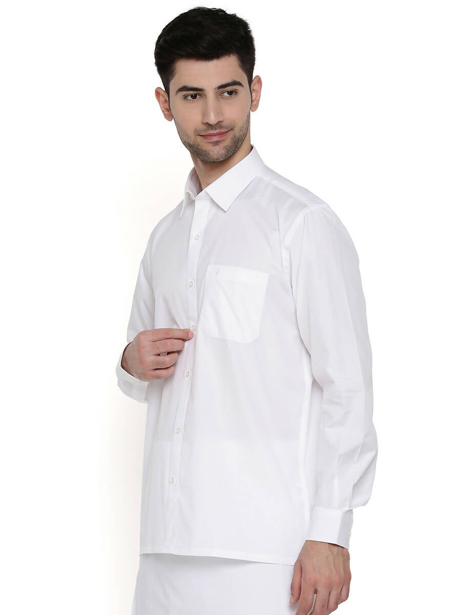 Ramraj Cotton Mens Full Sleeve Formal 100 % Cotton White Shirt | Swadesiicart