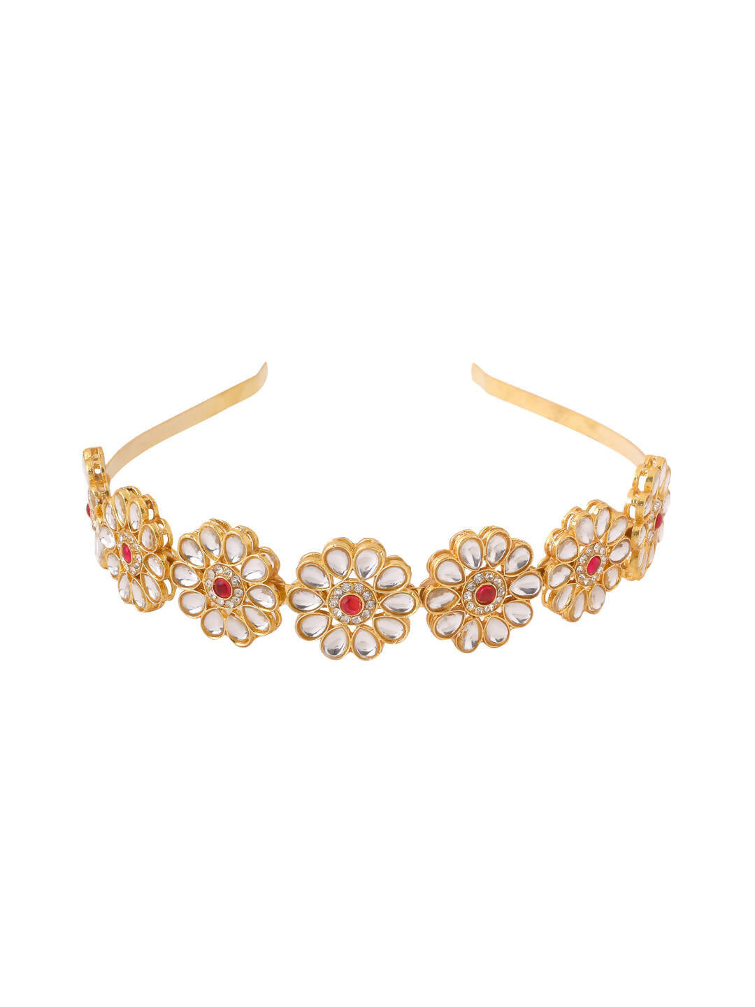 NVR Women's Rajputi Gold-Polished Kundan Matha Patti Hairband | Swadesiicart