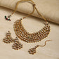 Gold-Polished Maharani Kundan Neckpiece With Earrings And Maang Tikka - Ruby Raang - Swadesiicart