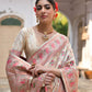 Vishnu Weaves Women's Cream Silk Woven Saree with Blouse - Swadesiicart
