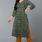 Ahika Cotton Blend Green Paisley Printed Straight Kurta - Swadesiicart