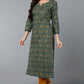 Ahika Cotton Blend Green Paisley Printed Straight Kurta - Swadesiicart