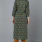 Ahika Cotton Blend Green Paisley Printed Straight Kurta - Swadesiicart