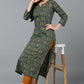 Ahika Cotton Blend Green Paisley Printed Straight Kurta - Swadesiicart