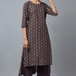 W for Woman Brown Paisley Printed Pure Cotton Flared Kurta and Parallel Pants Set