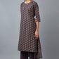 W for Woman Brown Paisley Printed Pure Cotton Flared Kurta and Parallel Pants Set