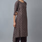 W for Woman Brown Paisley Printed Pure Cotton Flared Kurta and Parallel Pants Set