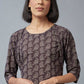 W for Woman Brown Paisley Printed Pure Cotton Flared Kurta and Parallel Pants Set