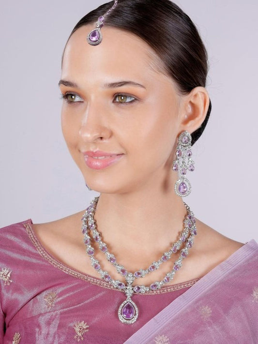 Jewel City Teardrop Bridal Necklace Set with Earrings & Maang Tikka - Ethnic Wedding Jewelry for Brides & Parties | Swadesiicart