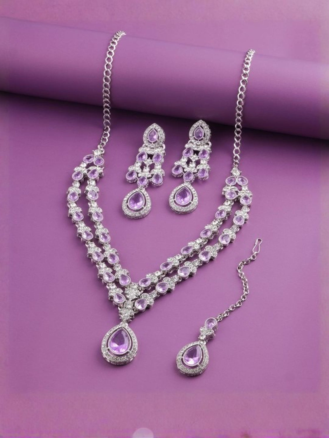 Jewel City Teardrop Bridal Necklace Set with Earrings & Maang Tikka - Ethnic Wedding Jewelry for Brides & Parties | Swadesiicart