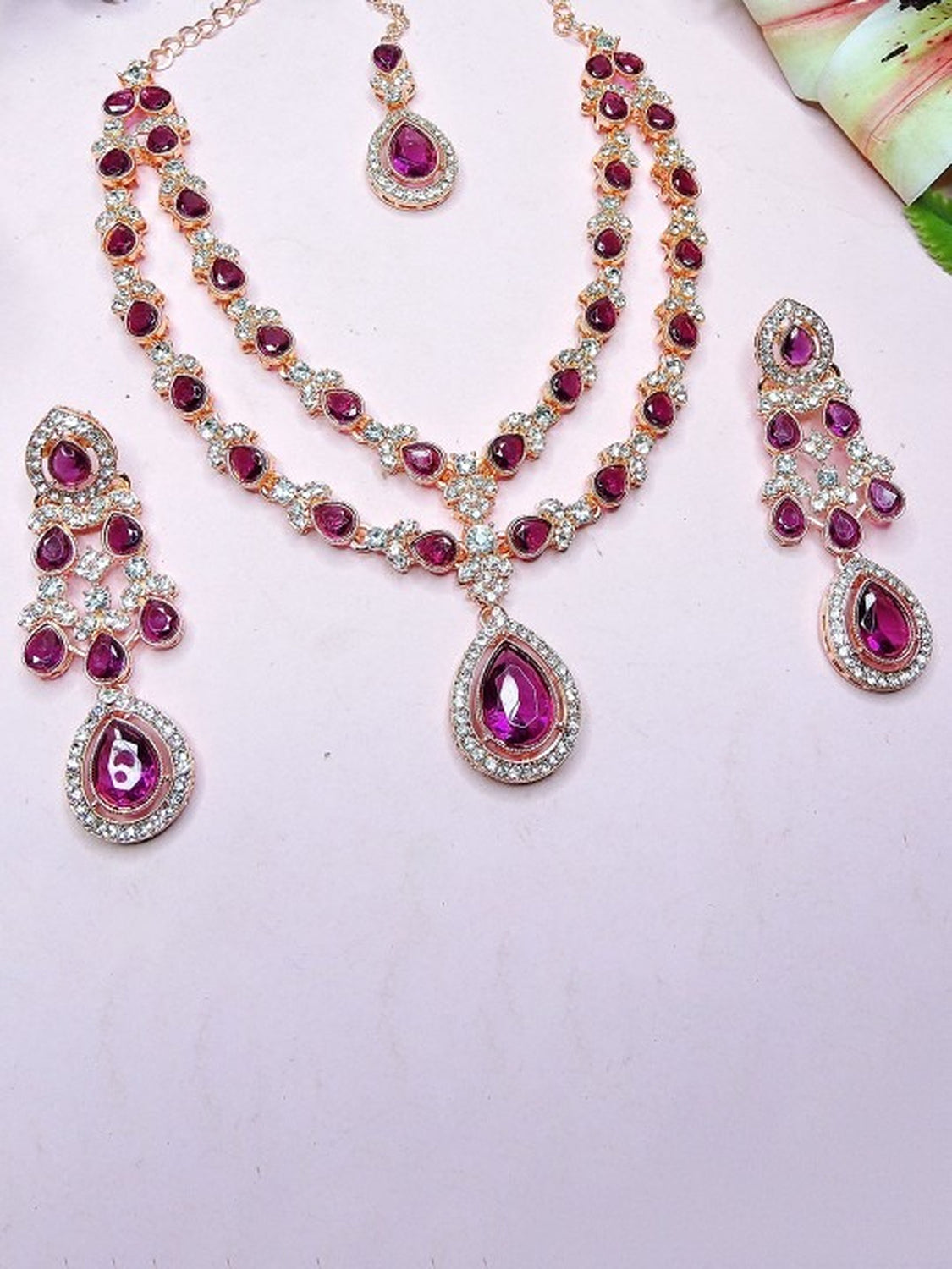 Jewel City Teardrop Bridal Necklace Set with Earrings & Maang Tikka - Ethnic Wedding Jewelry for Brides & Parties | Swadesiicart