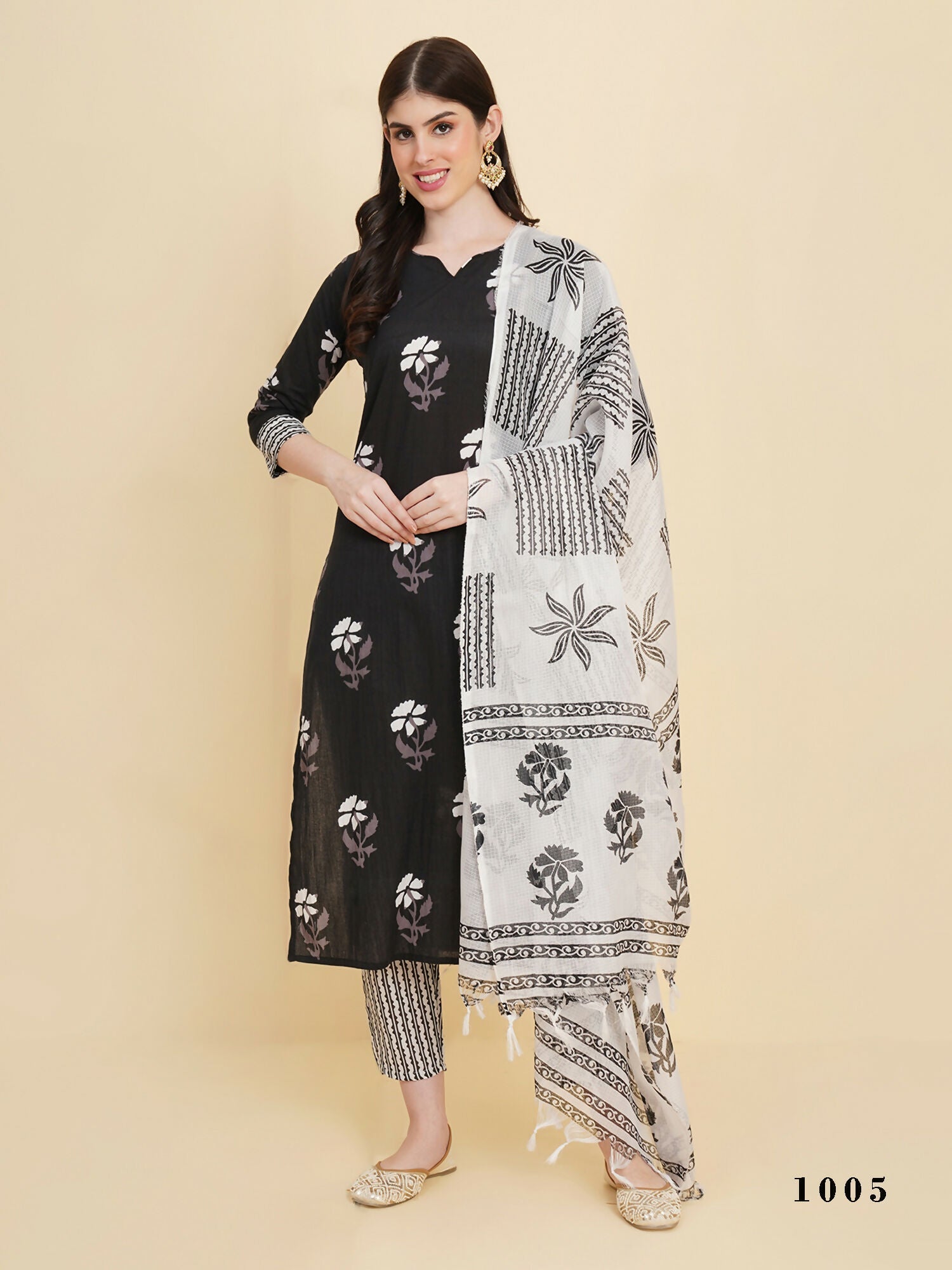 Designer Stylish black Cotton Stitched Suit With Dupatta - Tanisha | Swadesiicart