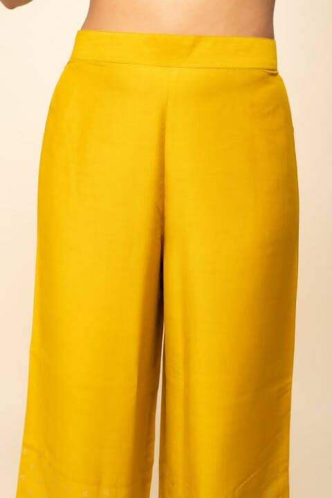 FIORRA Women's Yellow Silk Blend Straight Kurta Palazzo Set With Dupatta - Swadesiicart