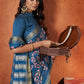 Blue Rangkat and Crepe Silk Floral Saree With Unstitched Blouse Piece - Mohmanthan Royal Saachi