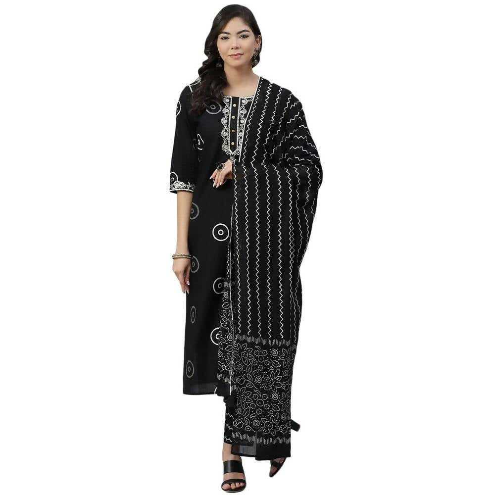Anubhutee Women's Cotton Regular Geometric Printed Black Kurta Set | Swadesiicart