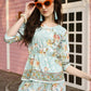 Aqua Blue Rayon Paisley & Floral Printed Top with Matching Bottom - Eesha - Swadesiicart