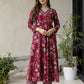 The52 Maroon Women's Gorgeous Rayon Fabric Printed Work Flared Kurta, Pant and Dupatta Set - Swadesiicart