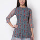 Myshka Women's Beautiful Organza Printed Printed 3/4 Sleeve Round Neck Casual Multicolor Tunic