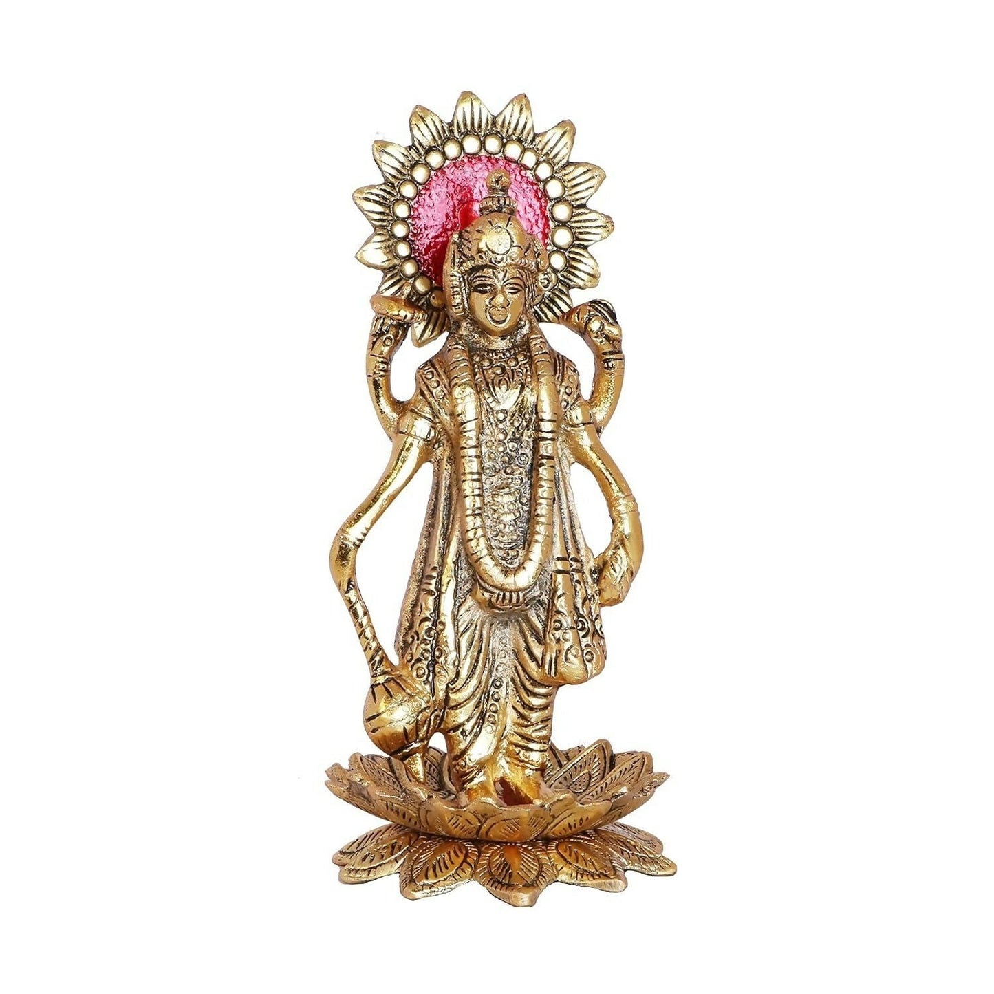 Kridaykraft Gold-Polished Narayan/Vishnu Standing On Lotus Metal Statue - Swadesiicart
