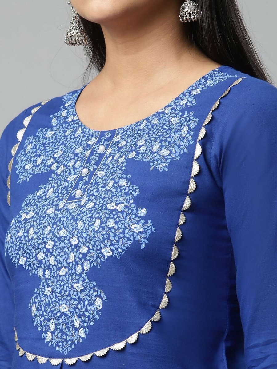 Ahalyaa Womens Royal Blue Pure Cotton Printed Kurtas | Swadesiicart