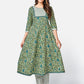 NOZ2TOZ Women Green Anarkali Cotton Kurta with Pant & Dupatta (3pcs Set) - Swadesiicart