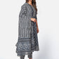 NOZ2TOZ Women Dark Grey Anarkali Cotton Kurta with Pant & Dupatta (3pcs Set) - Swadesiicart