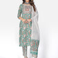 NOZ2TOZ Women Sea Green Cotton Kurta with Pant & Dupatta (3pcs Set) - Noz2Toz