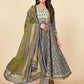 NOZ2TOZ Women Blue Anarkali Cotton Kurta with Pant & Dupatta (3pcs Set) - Swadesiicart