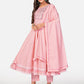 NOZ2TOZ Women Baby Pink Cotton Anarkali Kurta With Pant & Dupatta (3pcs Set) - Swadesiicart