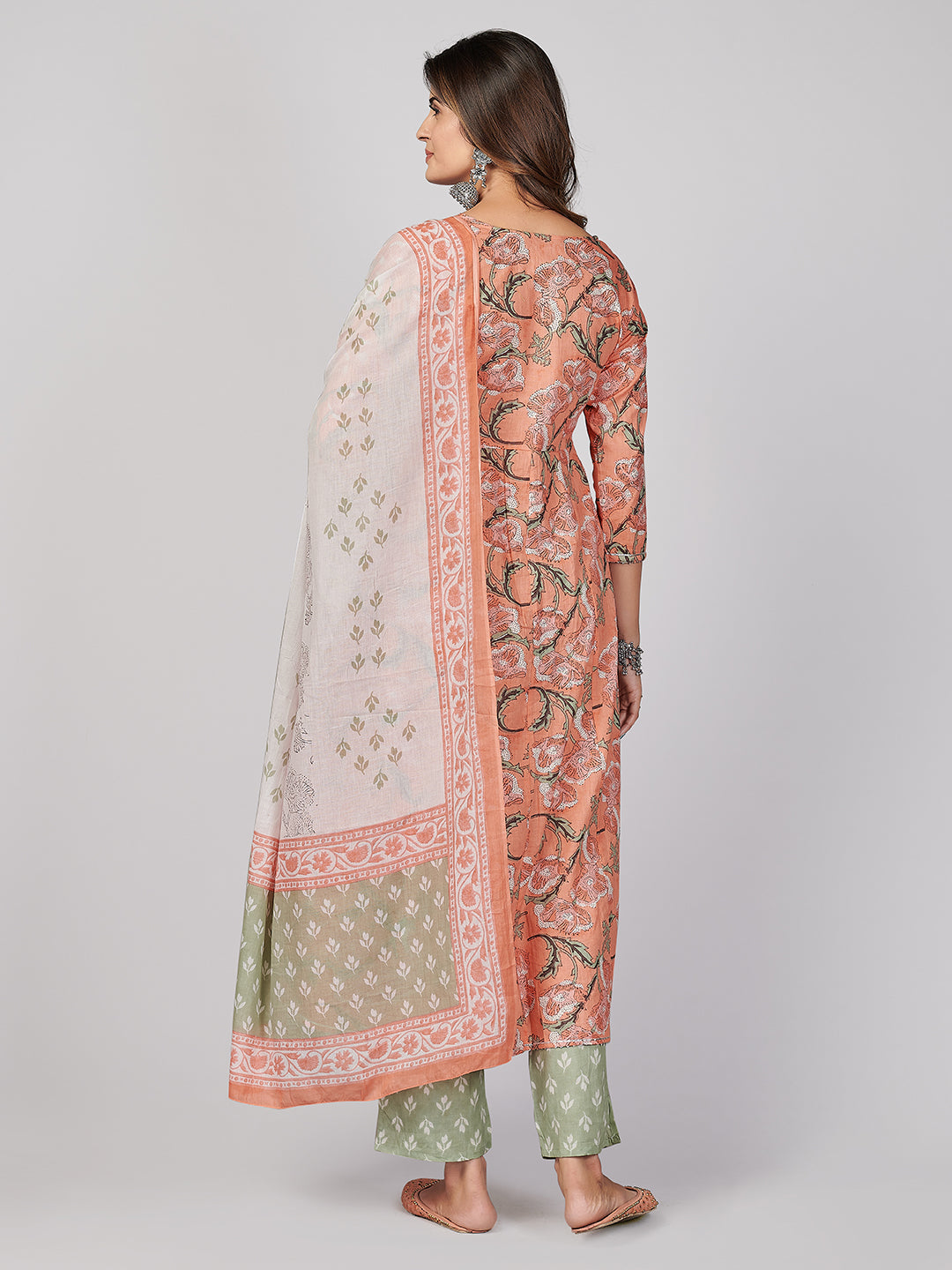 NOZ2TOZ Women's Peach Anarkali Kurta & Pant With Dupatta- (3pcs set) - Swadesiicart