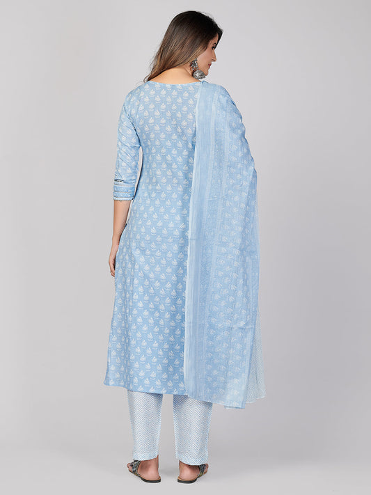 NOZ2TOZ Women's Sky Blue Kurta-Pant With Dupatta set- (3pcs set) - Swadesiicart
