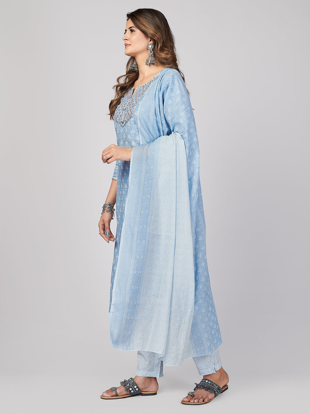 NOZ2TOZ Women's Sky Blue Kurta-Pant With Dupatta set- (3pcs set) - Swadesiicart
