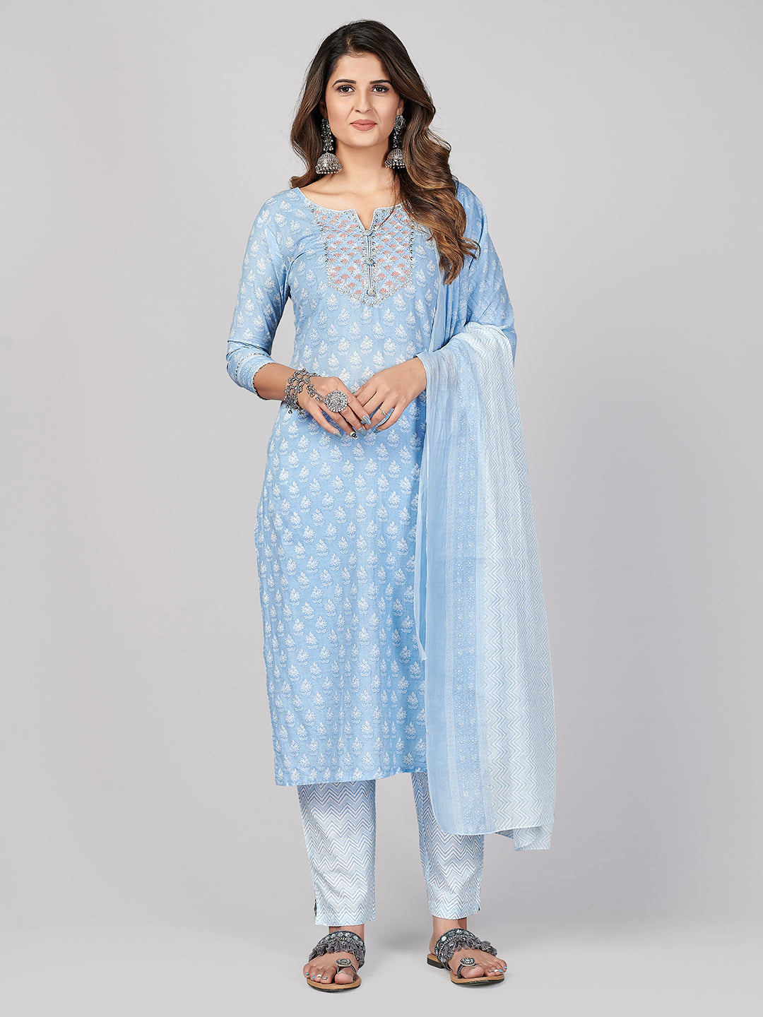 NOZ2TOZ Women's Sky Blue Kurta-Pant With Dupatta set- (3pcs set) - Noz2Toz