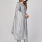 NOZ2TOZ Women's Printed & Embroidered Straight Cotton Grey Stitched Kurta Pant With Dupatta - Swadesiicart
