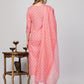 NOZ2TOZ Women's Printed & Embroidered Straight Cotton Pink Stitched Kurta Pant With Dupatta - Swadesiicart