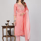 NOZ2TOZ Women's Printed & Embroidered Straight Cotton Pink Stitched Kurta Pant With Dupatta - Swadesiicart