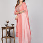 NOZ2TOZ Women's Printed & Embroidered Straight Cotton Pink Stitched Kurta Pant With Dupatta - Swadesiicart