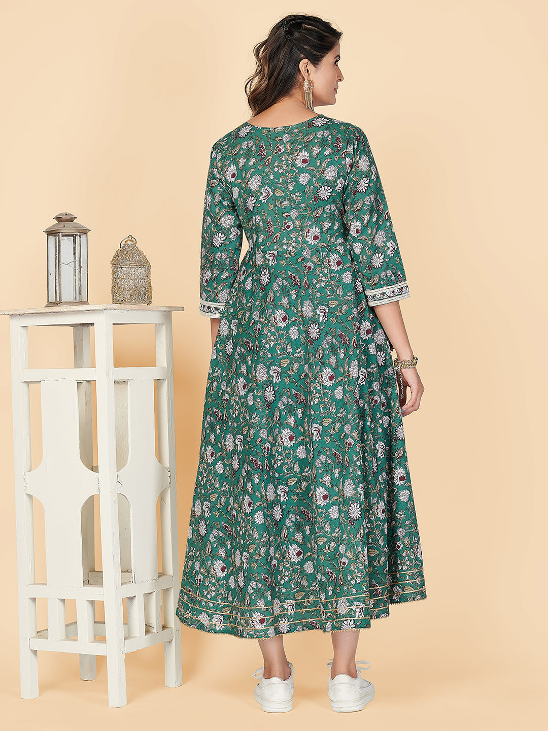 NOZ2TOZ Women's Green Printed Anarkali Cotton Kurta (1 Pc Set) - Swadesiicart